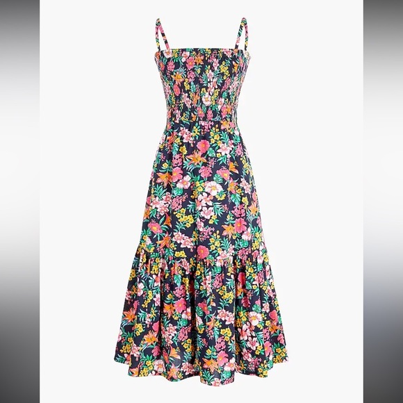 J. Crew Factory Floral Smocked Tiered Midi Dress XS - Picture 3 of 12